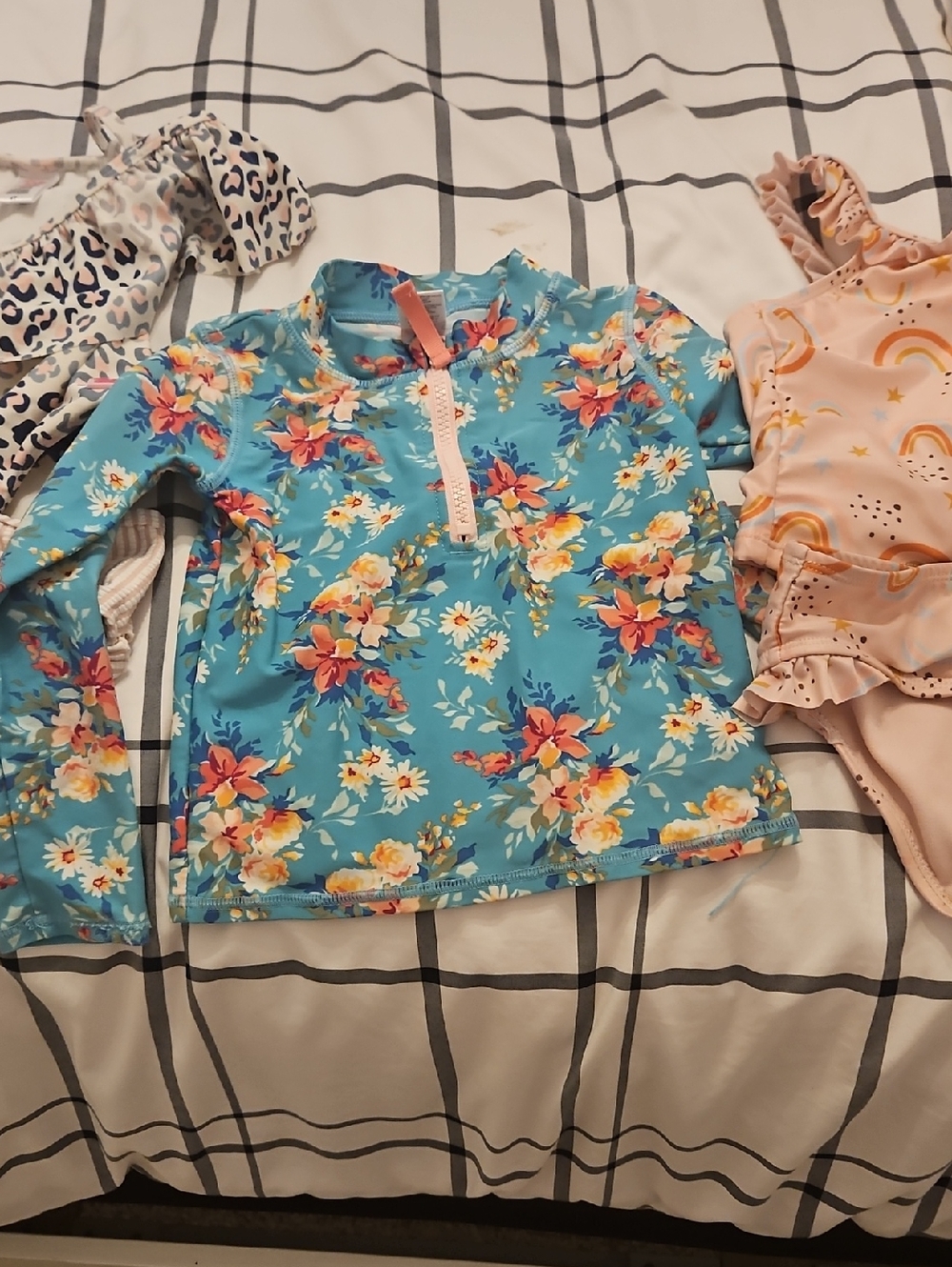 Girls' Blue Floral Rash Guard Swim Top Ruffle Butts